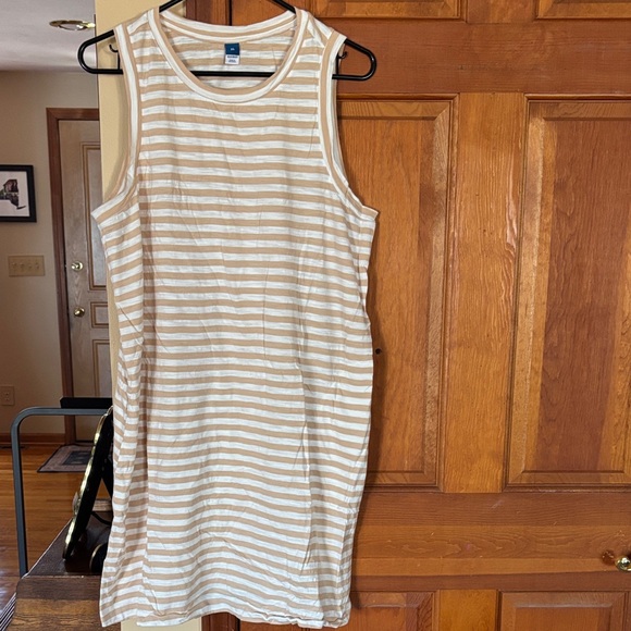 Old Navy Dresses & Skirts - Old Navy Tan and White Striped Tank T Shirt Dress